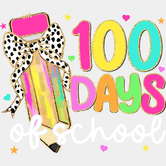 100 Days Of School Colorful Ribbon Pencil - 100 Days Of School DTF Transfer Adult Unisex - S & M (10’’) / Light Color