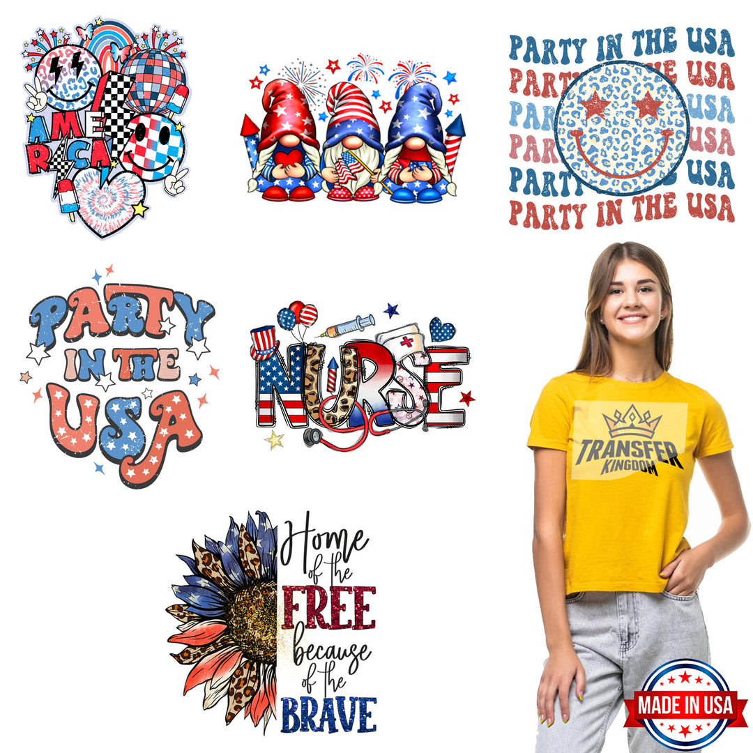 4th Of July -Premade Gang sheet - 6 PCS 10 INCH - Transfer Kingdom