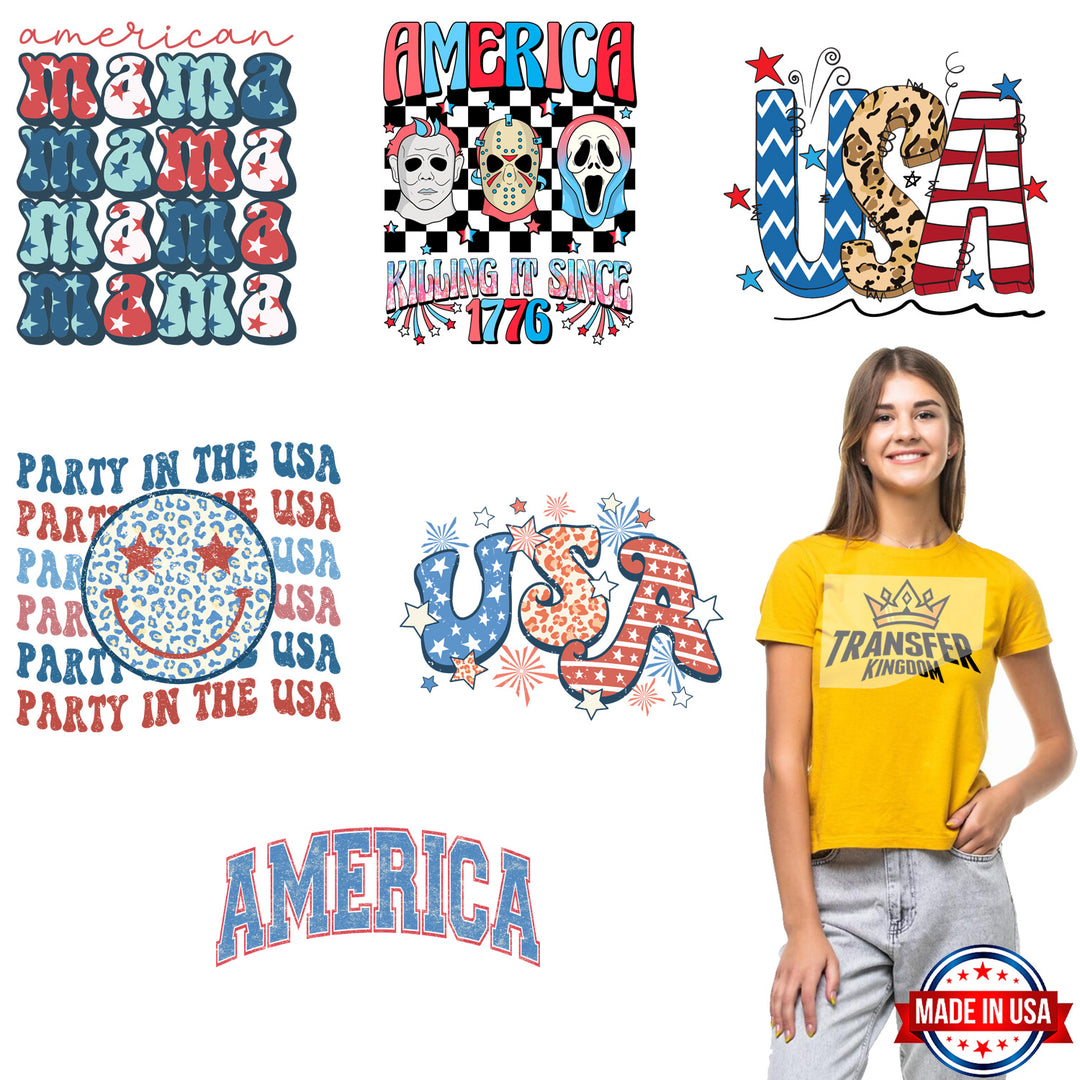 4th Of July -Premade Gang sheet - 6 PCS 10 INCH - Transfer Kingdom