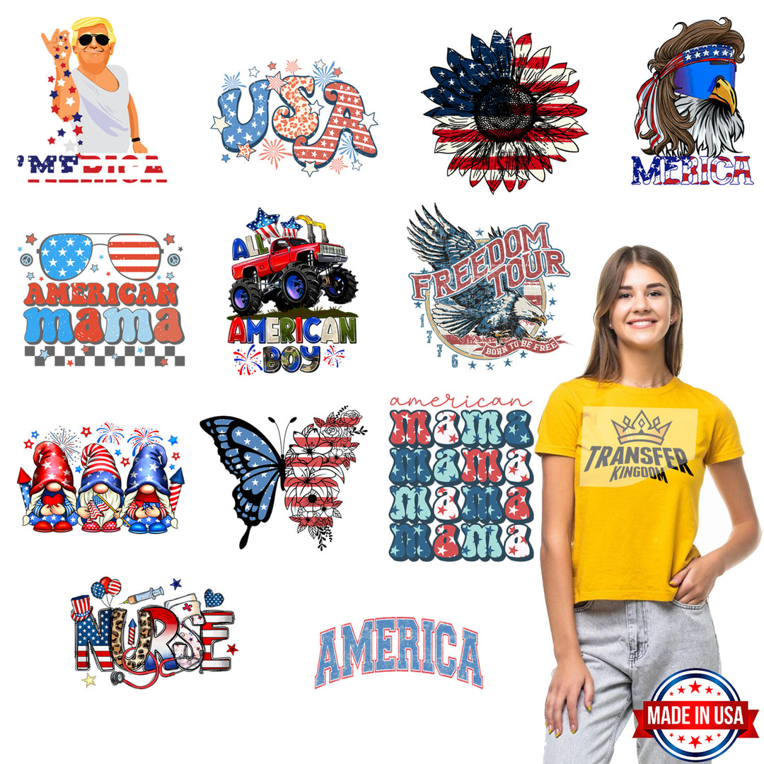 4th Of July - Premade Gang sheet - 12 PCS 10 INCH - Transfer Kingdom