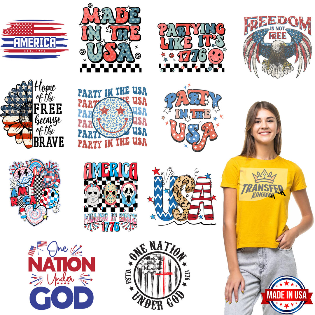 4th Of July - Premade Gang sheet - 12 PCS 10 INCH - Transfer Kingdom