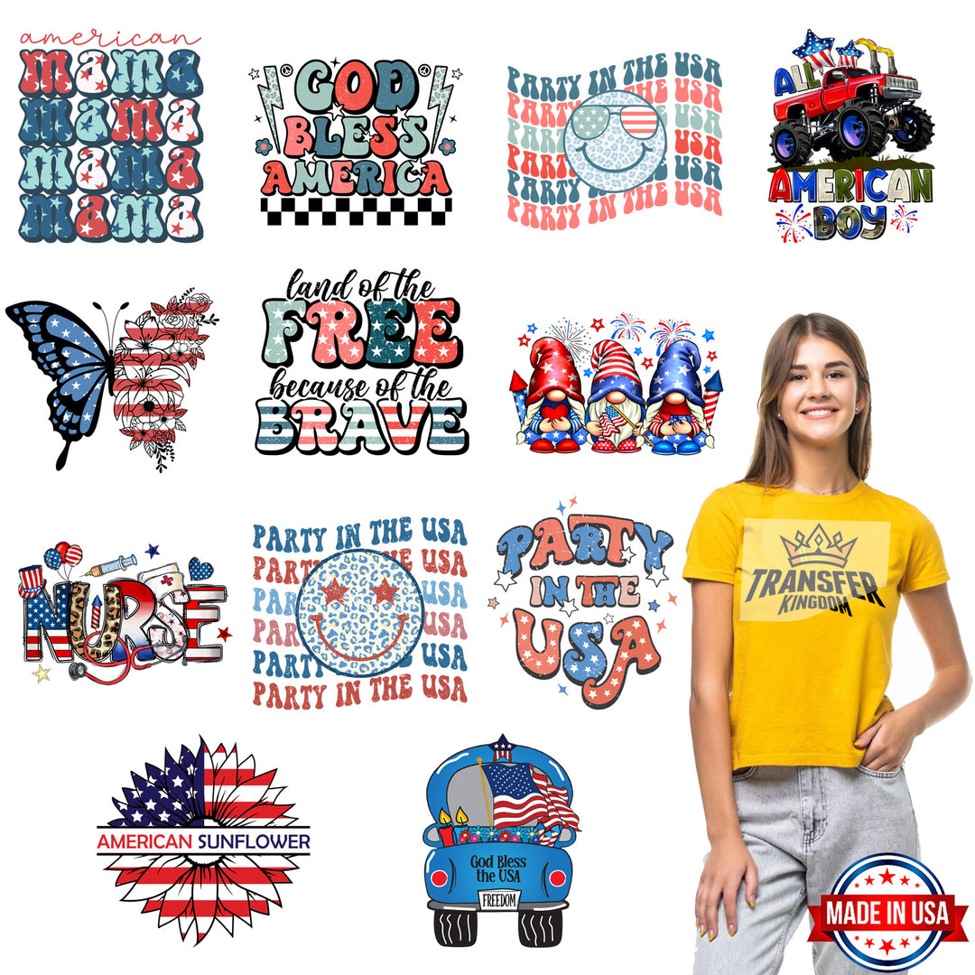 4th Of July - Premade Gang sheet - 12 PCS 10 INCH - Transfer Kingdom