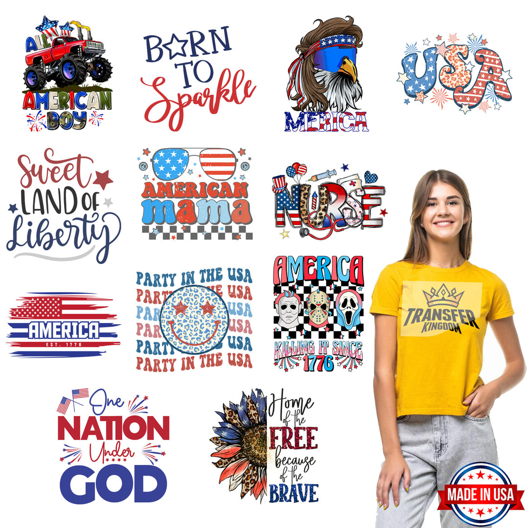 4th Of July - Premade Gang sheet - 12 PCS 10 INCH - Transfer Kingdom