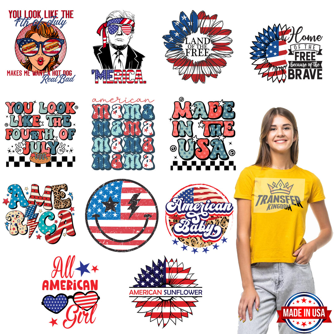 4th Of July - Premade Gang sheet - 12 PCS 10 INCH - Transfer Kingdom