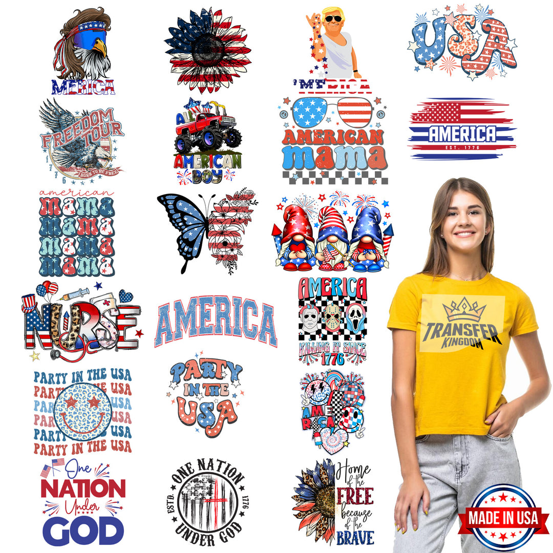 4th Of July - Premade Gang sheet - 20 PCS 10 INCH - Transfer Kingdom