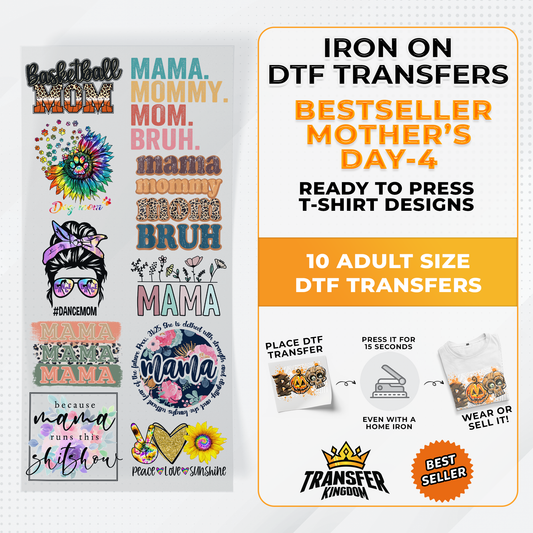 Best Seller Mother's Day T-shirt Designs Premade DTF Gangsheet - DTF Bundle 4 - Transfer Kingdom