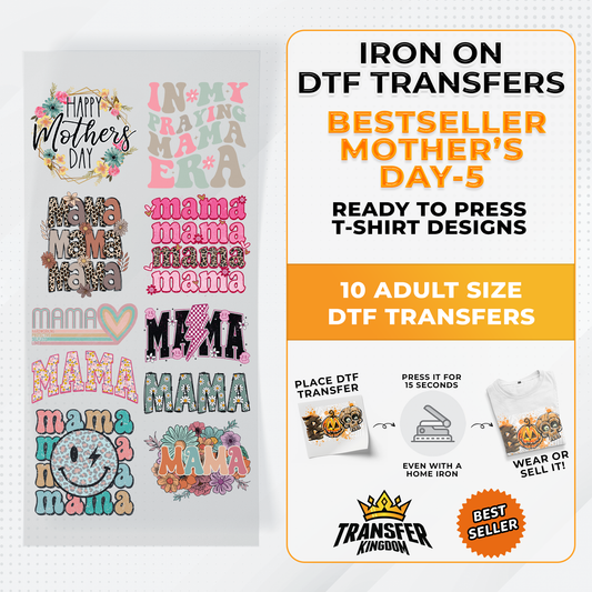 Best Seller Mother's Day T-shirt Designs Premade DTF Gangsheet - DTF Bundle 5 - Transfer Kingdom