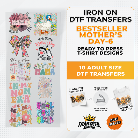 Best Seller Mother's Day T-shirt Designs Premade DTF Gangsheet - DTF Bundle 6 - Transfer Kingdom