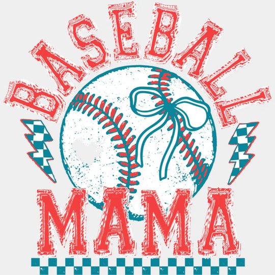 Baseball Mama Checkered Lightning Bolts - Baseball DTF Transfer Unisex - S & M (10’’) Light Color Design (See Imaging)