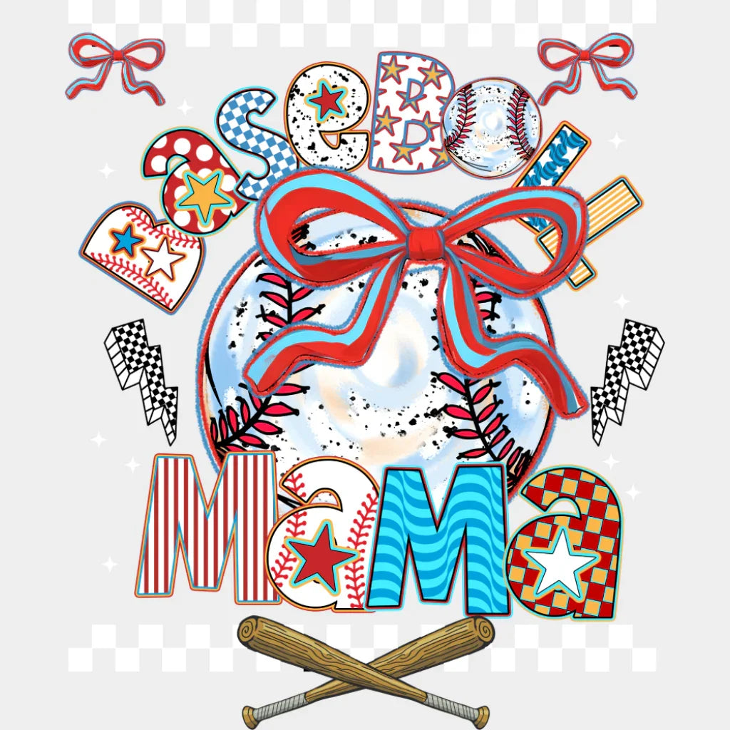 Baseball Mama Ribbons - Baseball DTF Transfer Adult Unisex - S & M (10’’) / Light Color Design (See Imaging)
