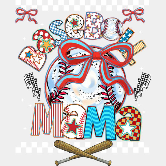 Baseball Mama Ribbons - Baseball DTF Transfer Adult Unisex - S & M (10’’) / Light Color Design (See Imaging)