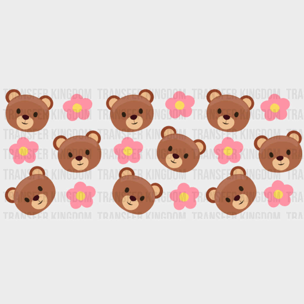 Bears And Flowers Uv Dtf Transfer Cup Wrap Sticker