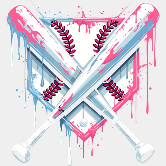 Blue And Pink Baseball Bats - Baseball DTF Transfer Unisex - S & M (10’’) Light Color Design (See Imaging)