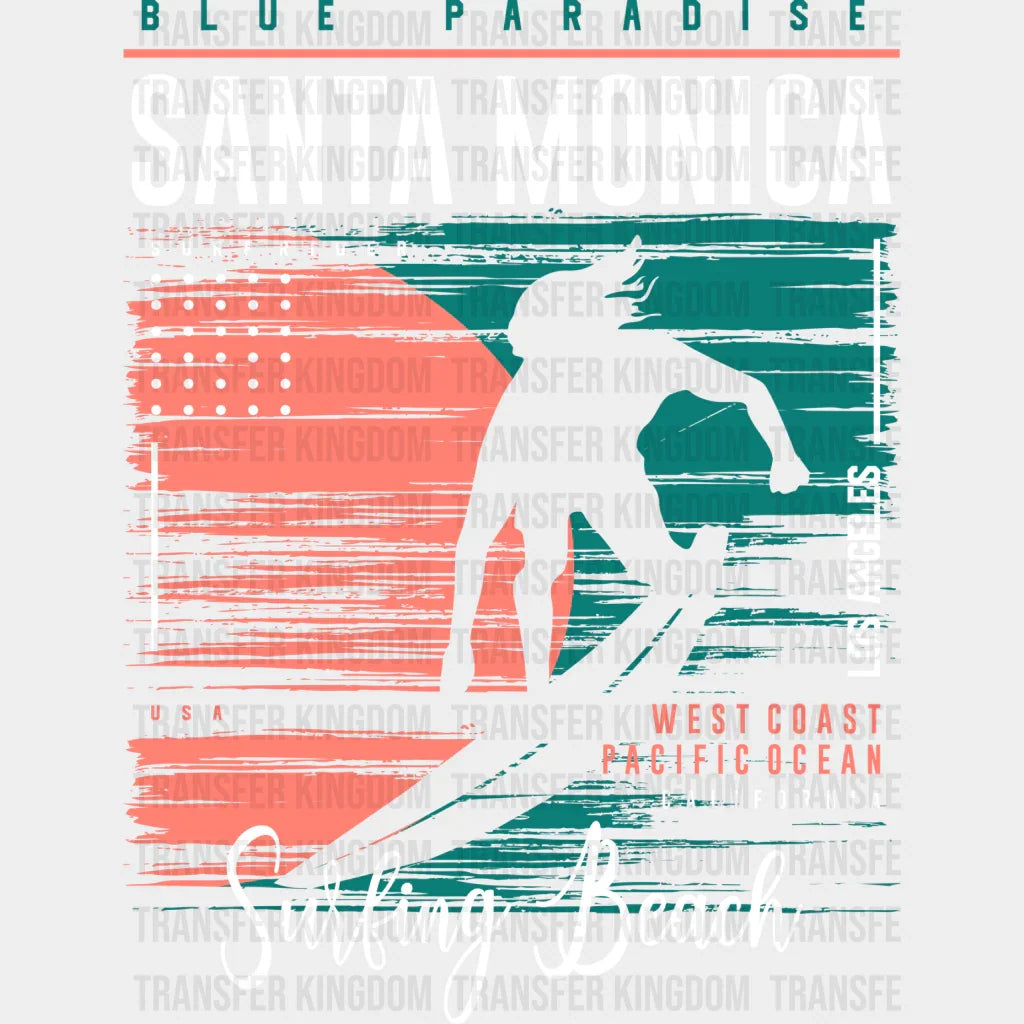 Blue Paradise Santa Monica Surfing Beach - Dtf Heat Transfer Unisex S & M (10’’) / Light Color