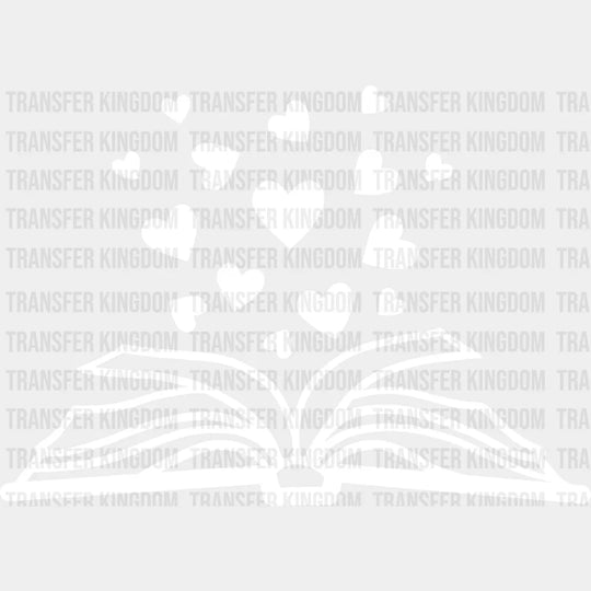 Book Heart Design - Reading Dtf Heat Transfer Unisex S & M (10’’) / Light Color See Imaging