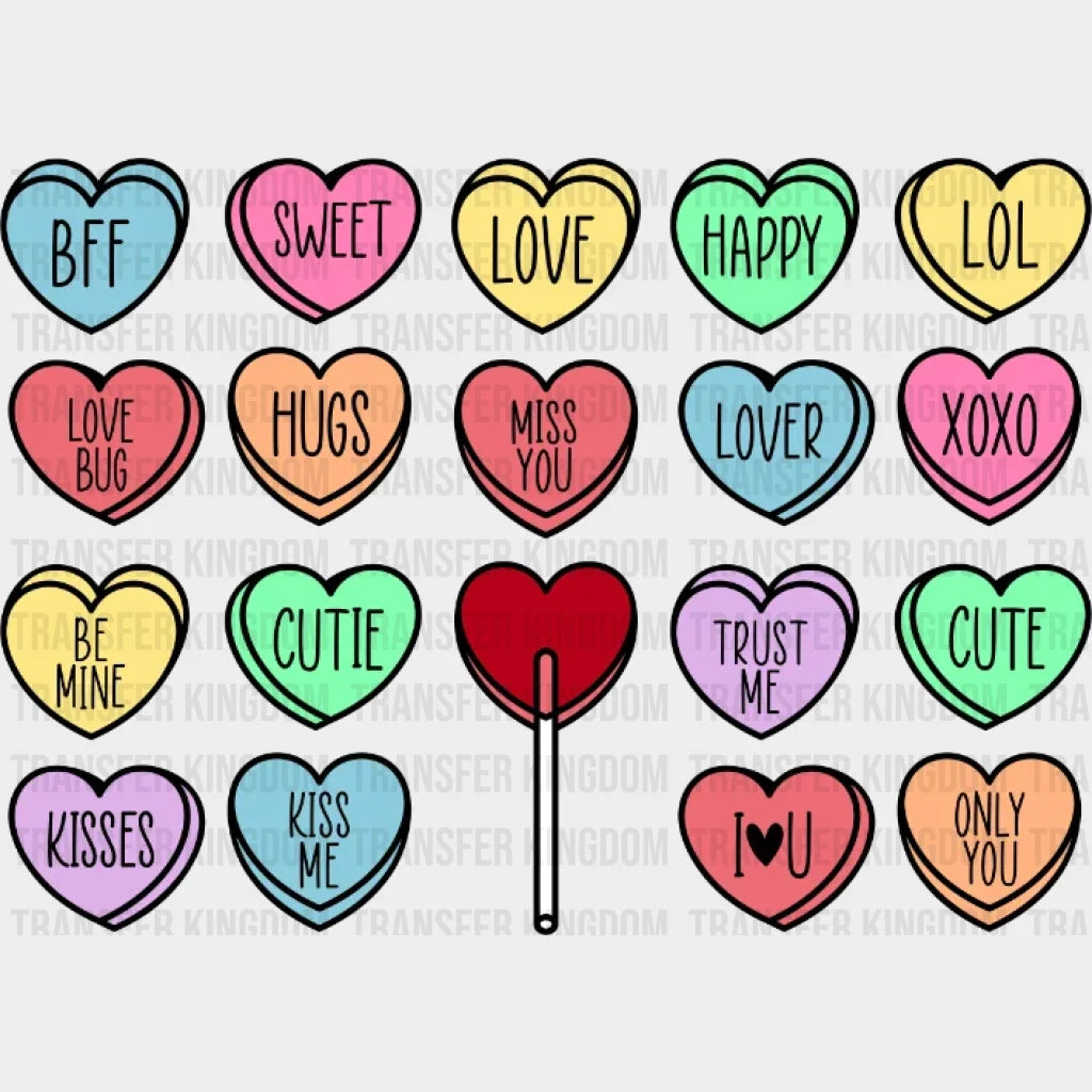 Candy Hearts Valentines Day Design - Dtf Heat Transfer