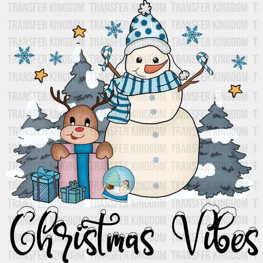 Christmas Vibes Snowman And Reindeer - Winter Dtf Transfer Unisex S & M (10’’) / Dark Color