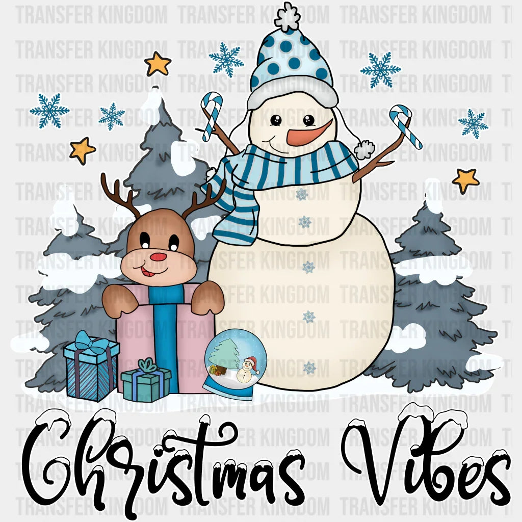 Christmas Vibes Snowman And Reindeer - Winter Dtf Transfer Unisex S & M (10’’) / Light Color