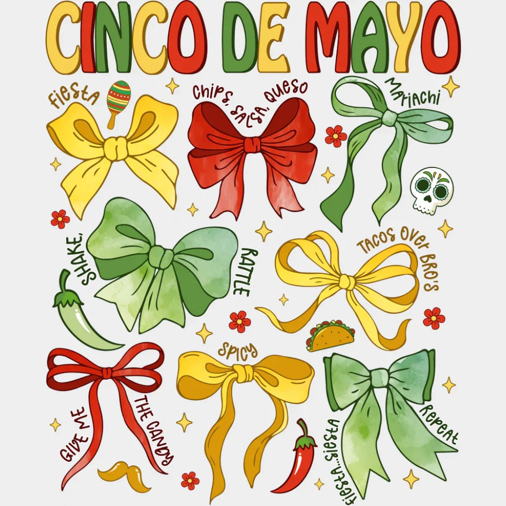 Cinco De Mayo Ribbons - Cinco De Mayo DTF Transfer Adult Unisex - S & M (10’’) / Light Color Design (See Imaging)