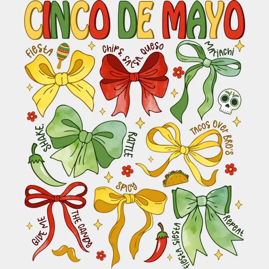 Cinco De Mayo Ribbons - Cinco De Mayo DTF Transfer Adult Unisex - S & M (10’’) / Light Color Design (See Imaging)