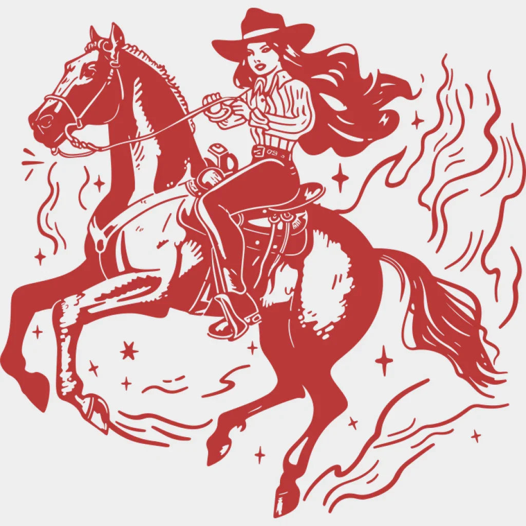 Cool Cowgirl Black And Red - Cowgirl DTF Transfer Adult Unisex - S & M (10’’) / Red Color Design (See Imaging)