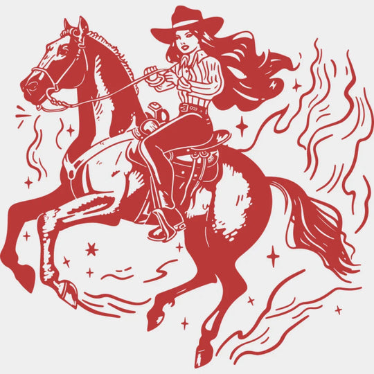 Cool Cowgirl Black And Red - Cowgirl DTF Transfer Adult Unisex - S & M (10’’) / Red Color Design (See Imaging)