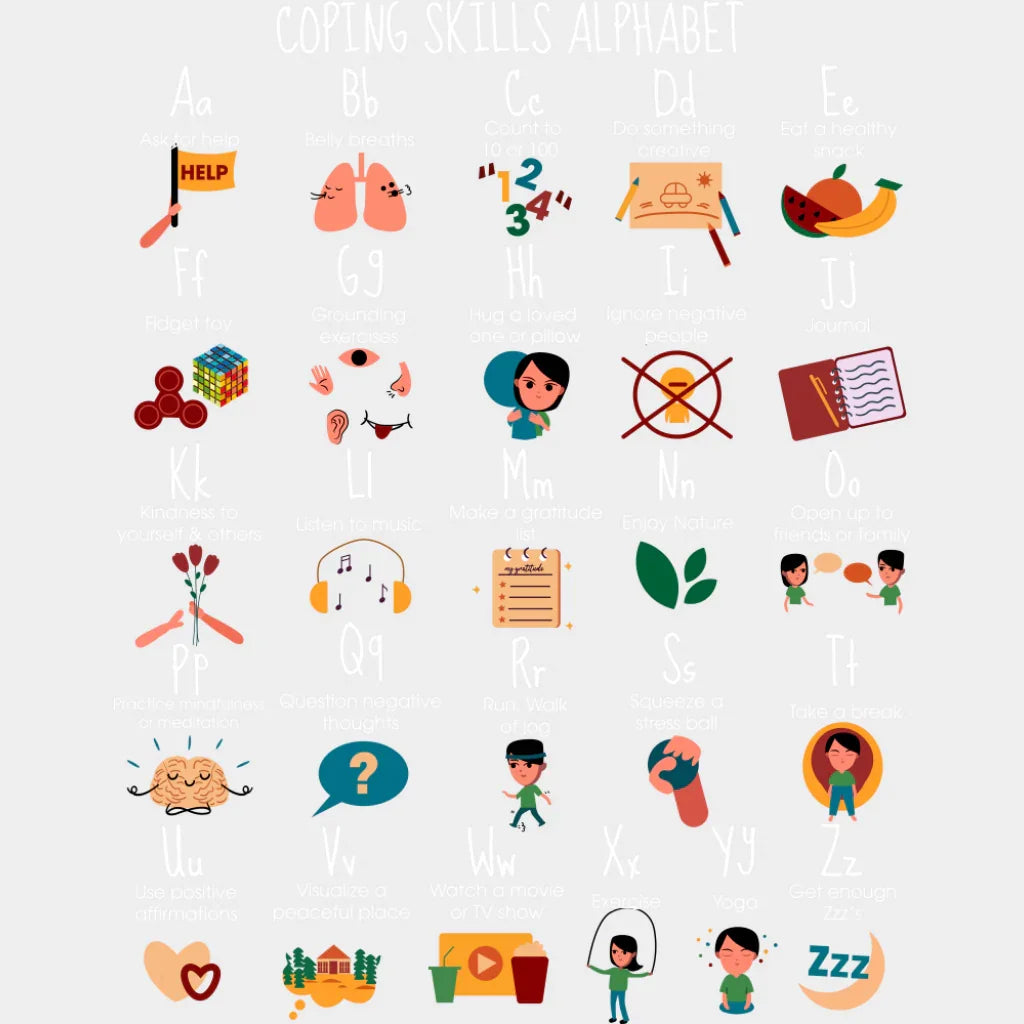 Coping Skills Alphabet - Teachers DTF Transfer Adult Unisex - S & M (10’’) / Light Color Design (See Imaging)