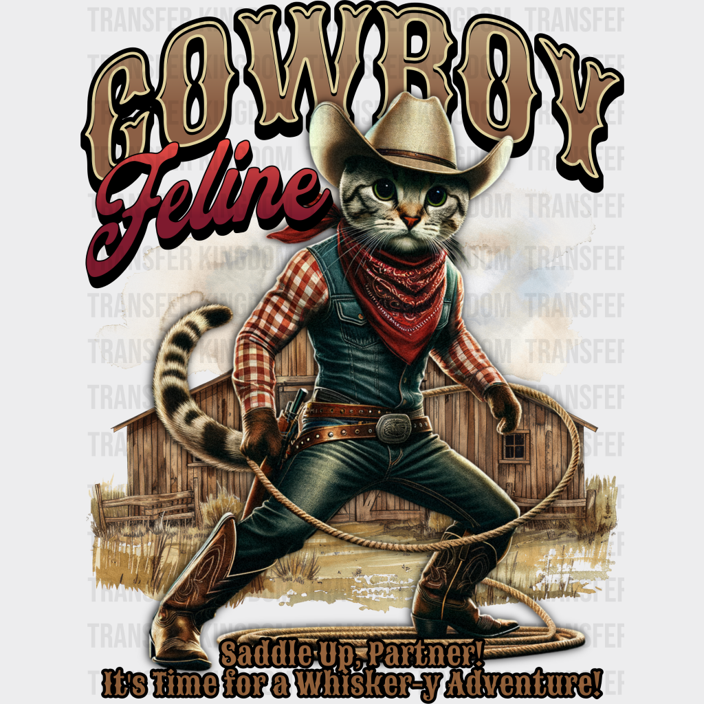 Cowboy Feline Design - Rodeo Dtf Transfers