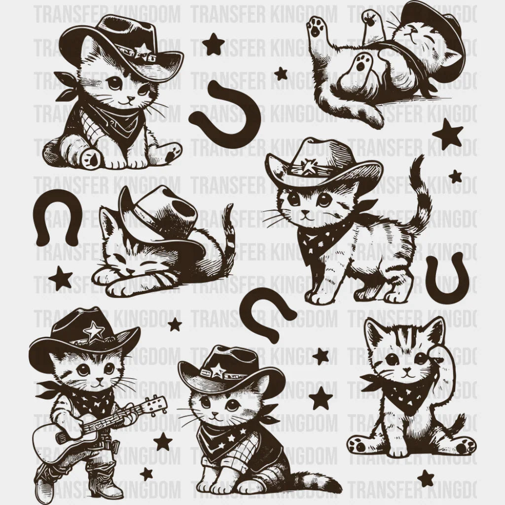 Cute Cats & Horseshoes - Rodeo DTF Transfer Adult Unisex - S & M (10’’) / Dark Color Design (See Imaging)