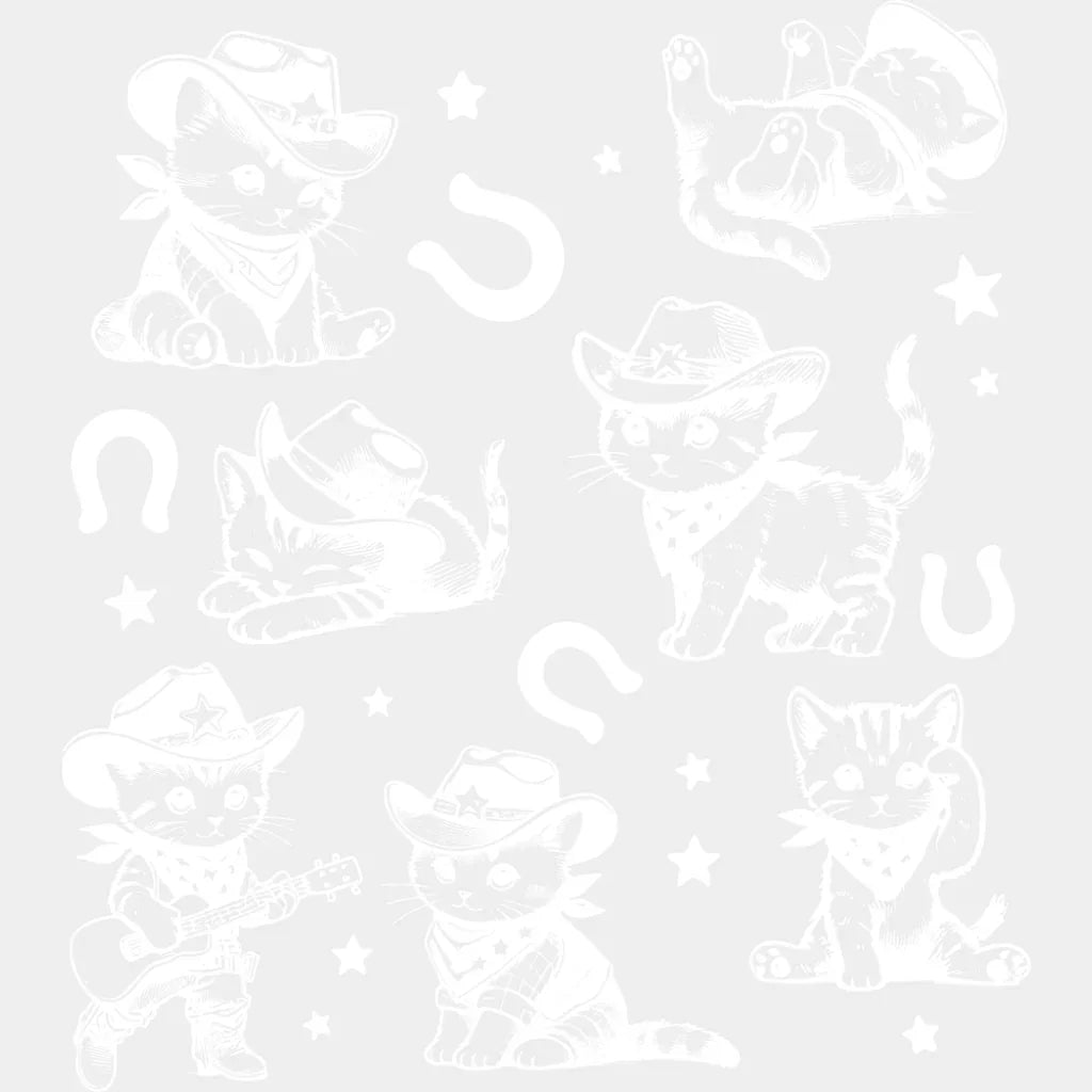 Cute Cats & Horseshoes - Rodeo DTF Transfer Adult Unisex - S & M (10’’) / Light Color Design (See Imaging)