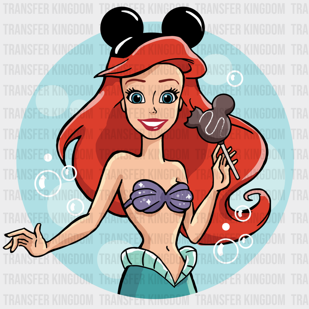 Disney Snacks Ariael Mickey Ears - The Little Mermaid Design Dtf Heat Transfer Unisex S & M ( 10 )