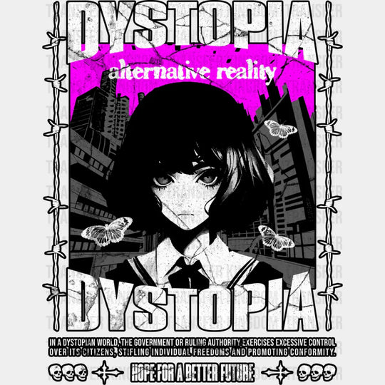 Dystopia Anime Girl - Dtf Heat Transfer Unisex S & M (10’’) / Dark Color Design See Imaging