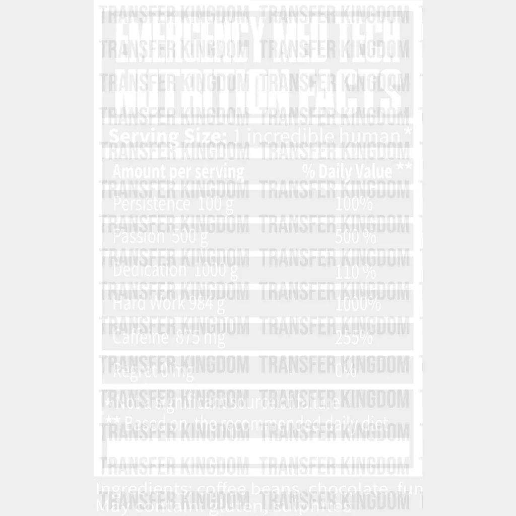 Emt Nutrition Facts - Dtf Heat Transfer Unisex S & M (10’’) / Light Color Design See Imaging