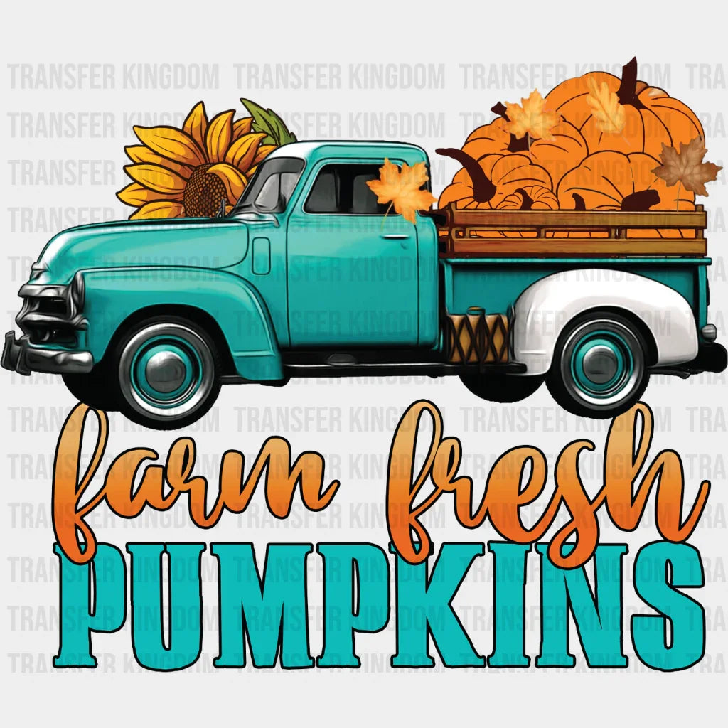 Farm Fresh Pumpkins Truck - Fall Dtf Transfer Unisex S & M (10’’) / Dark Color Design See Imaging