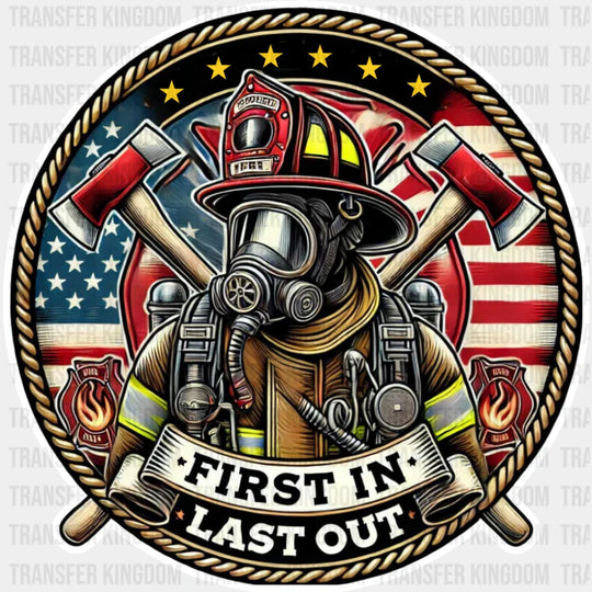 First In Last Out Circular Design - Firefighter Dtf Transfer Unisex S & M (10’’) / Light Color