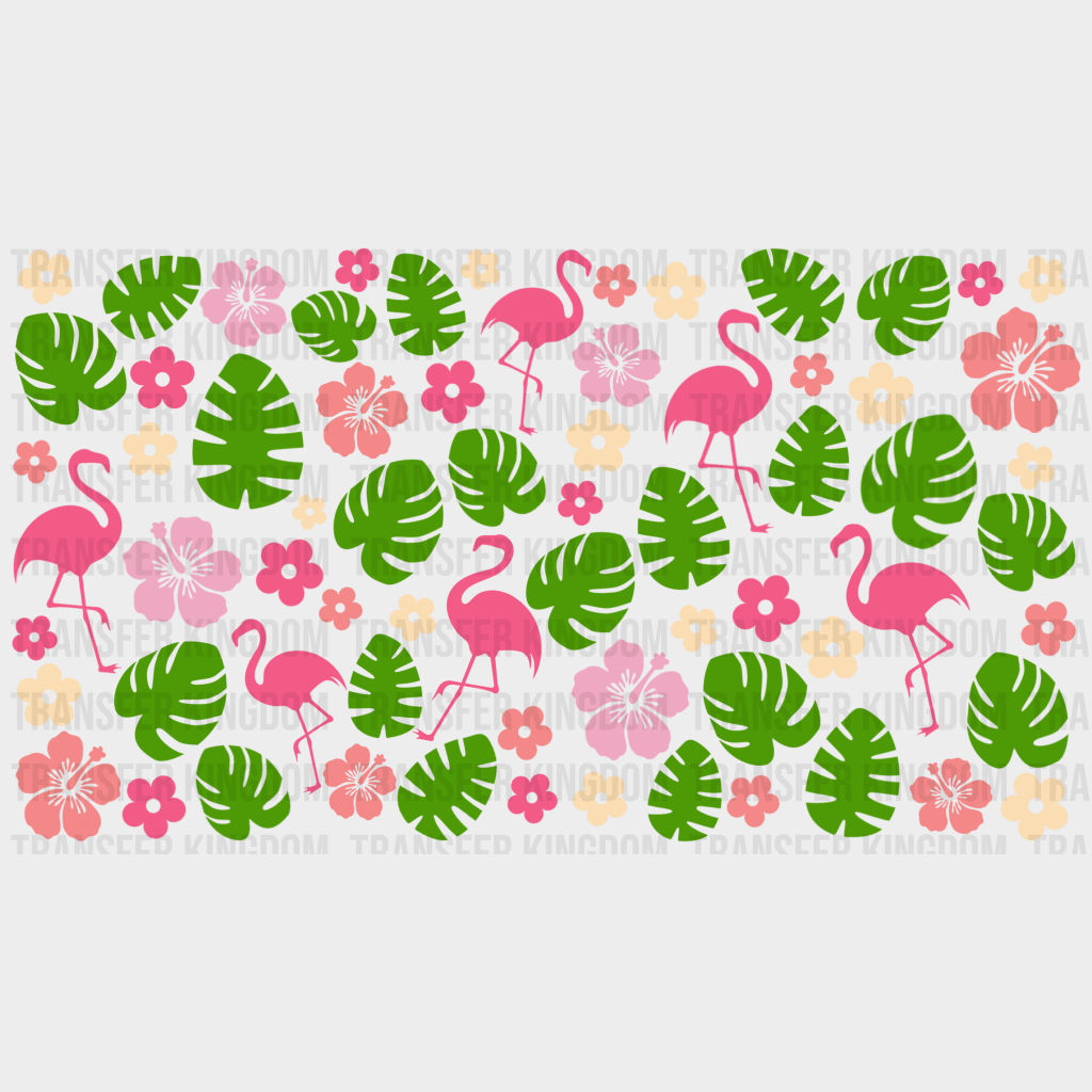 Flamingos And Flowers Uv Dtf Transfer Cup Wrap Sticker