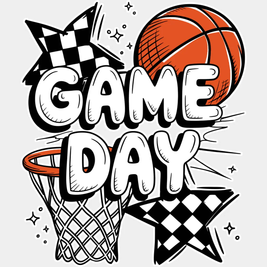 Game Day Basketball Hoop Star Design - Basketball DTF Transfer Unisex - S & M (10’’) Light Color Design (See Imaging)