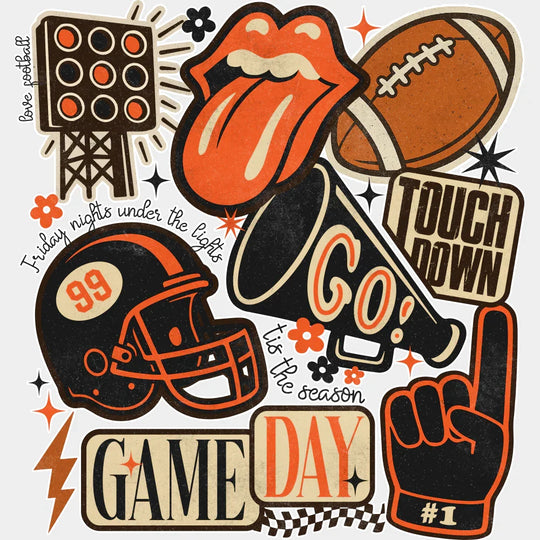 Game Day Touch Down Go! Football DTF Transfer Adult Unisex S & M (10’’) / Light Color Design (See Imaging)