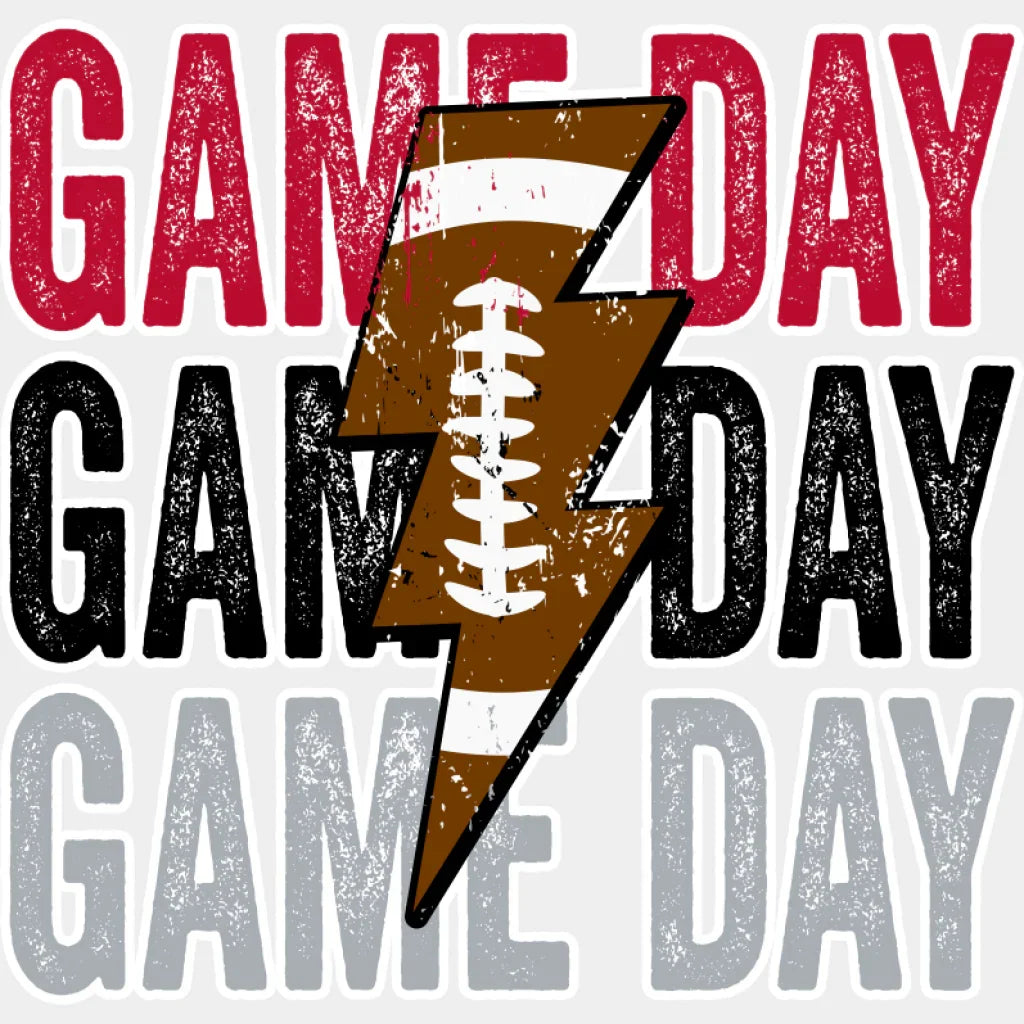 Gameday Football Lightning Bolt - Game Day DTF Transfer Adult Unisex - S & M (10’’) / Light Color Design (See Imaging)