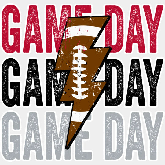 Gameday Football Lightning Bolt - Game Day DTF Transfer Adult Unisex - S & M (10’’) / Light Color Design (See Imaging)