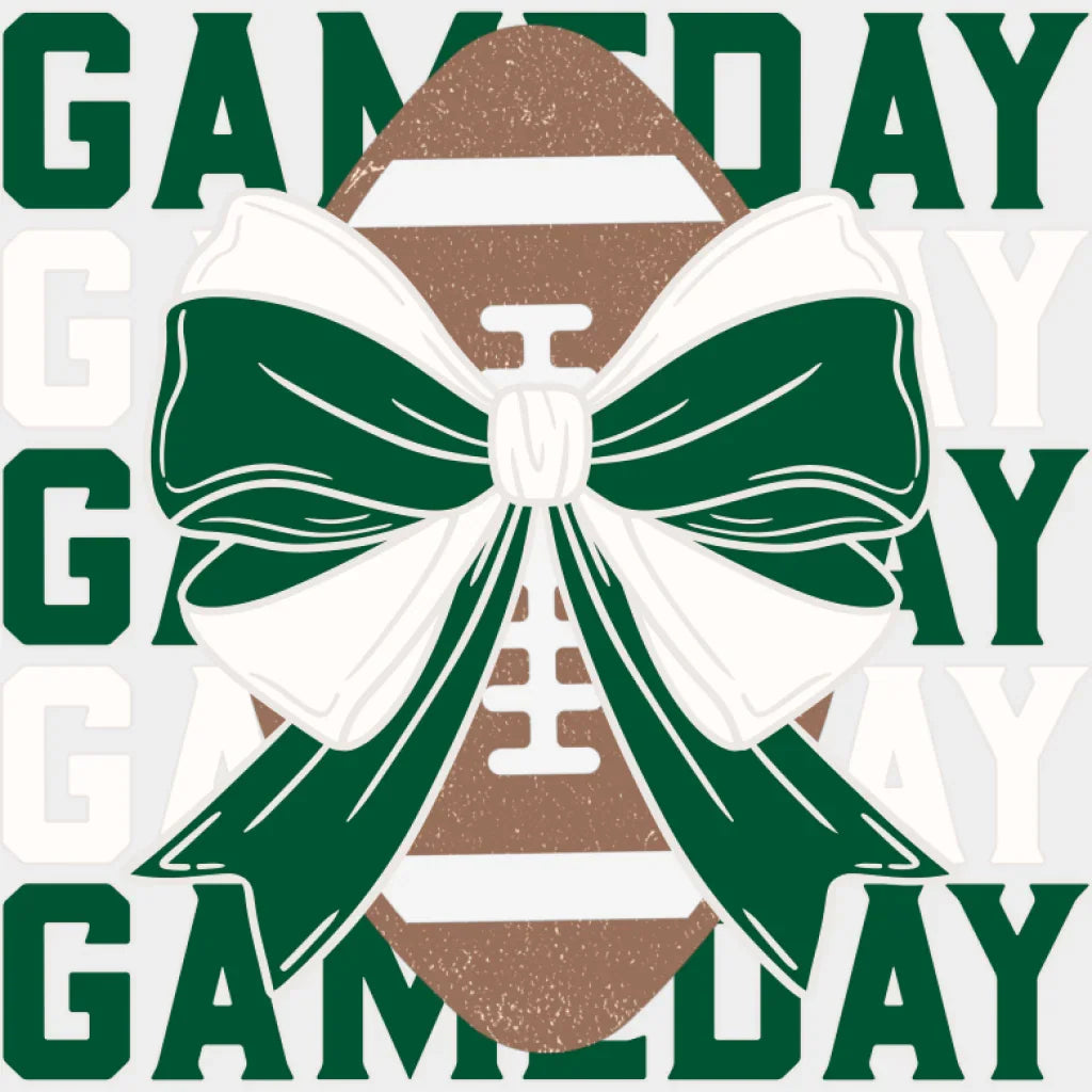 Gameday Green And White Ribbon - Game Day DTF Transfer Adult Unisex - S & M (10’’) / Light Color Design (See Imaging)