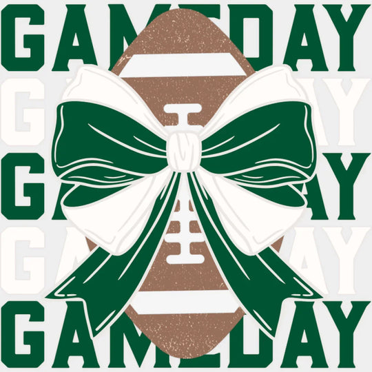 Gameday Green And White Ribbon - Game Day DTF Transfer Adult Unisex - S & M (10’’) / Light Color Design (See Imaging)