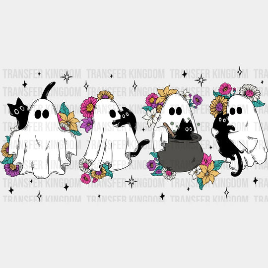 Ghosts Flowers And Cats - Halloween DTF Transfer Adult Unisex - S & M (10’’) / Dark Color Design (See Imaging)