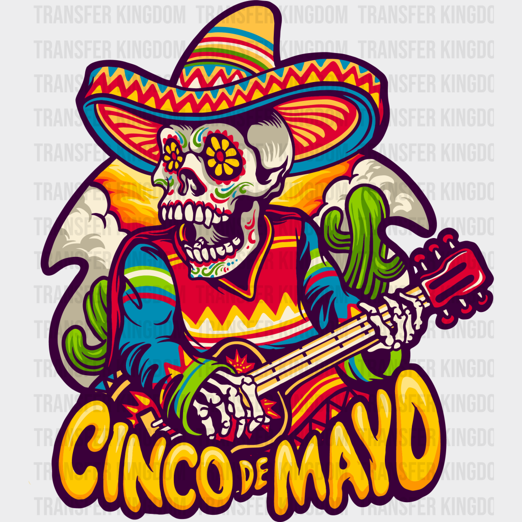 Guitar Playing Skeleton - Cinco De Mayo Dtf Heat Transfer