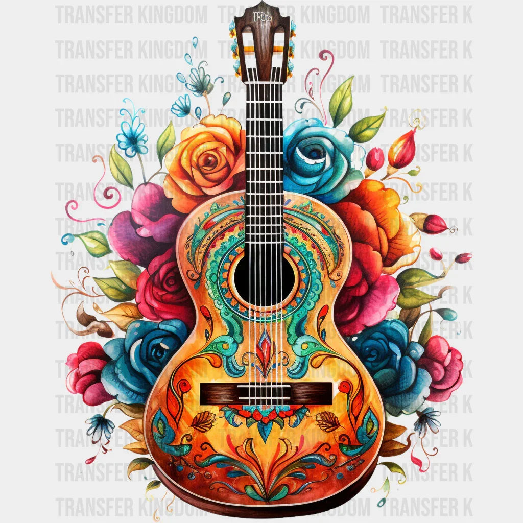 GUITAR WITH FLOWERS Design - DTF heat transfer - Transfer Kingdom