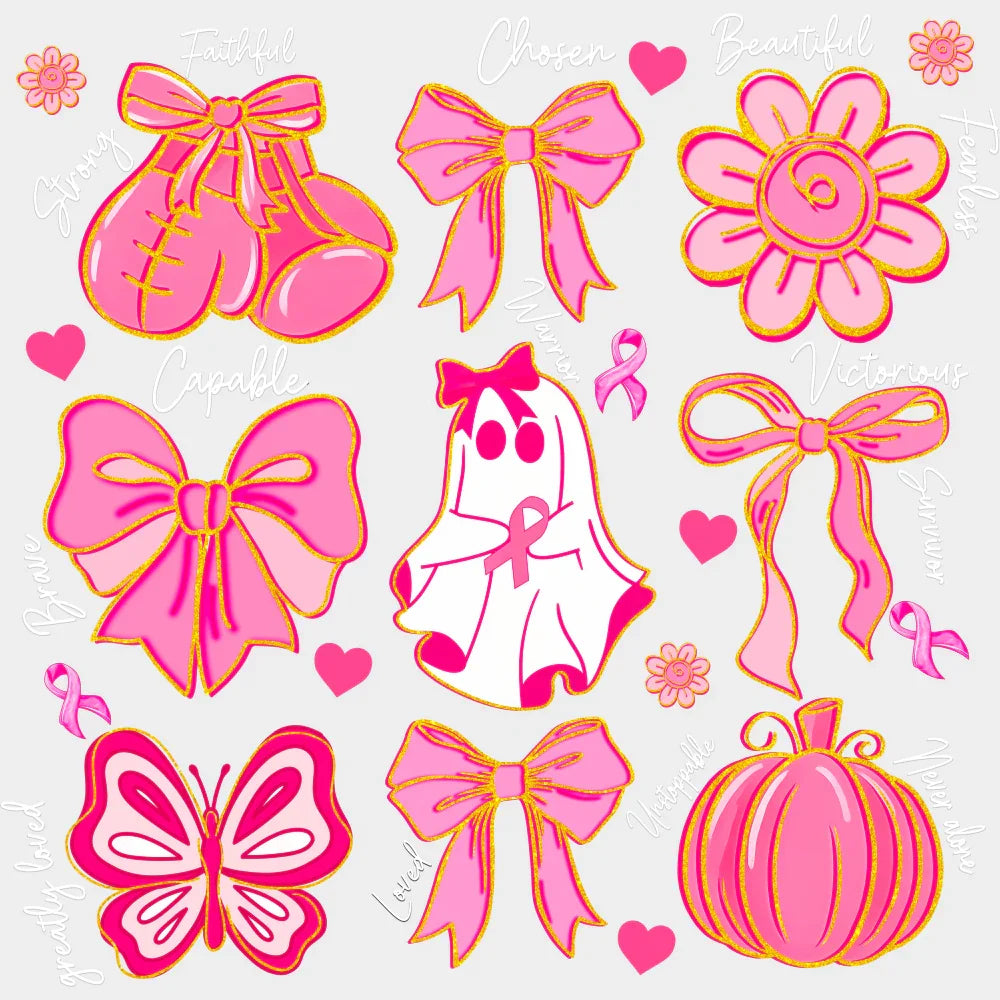 Halloween Design Breast Cancer Awareness DTF Transfer Adult Unisex S & M (10’’) / Light Color Design (See Imaging)