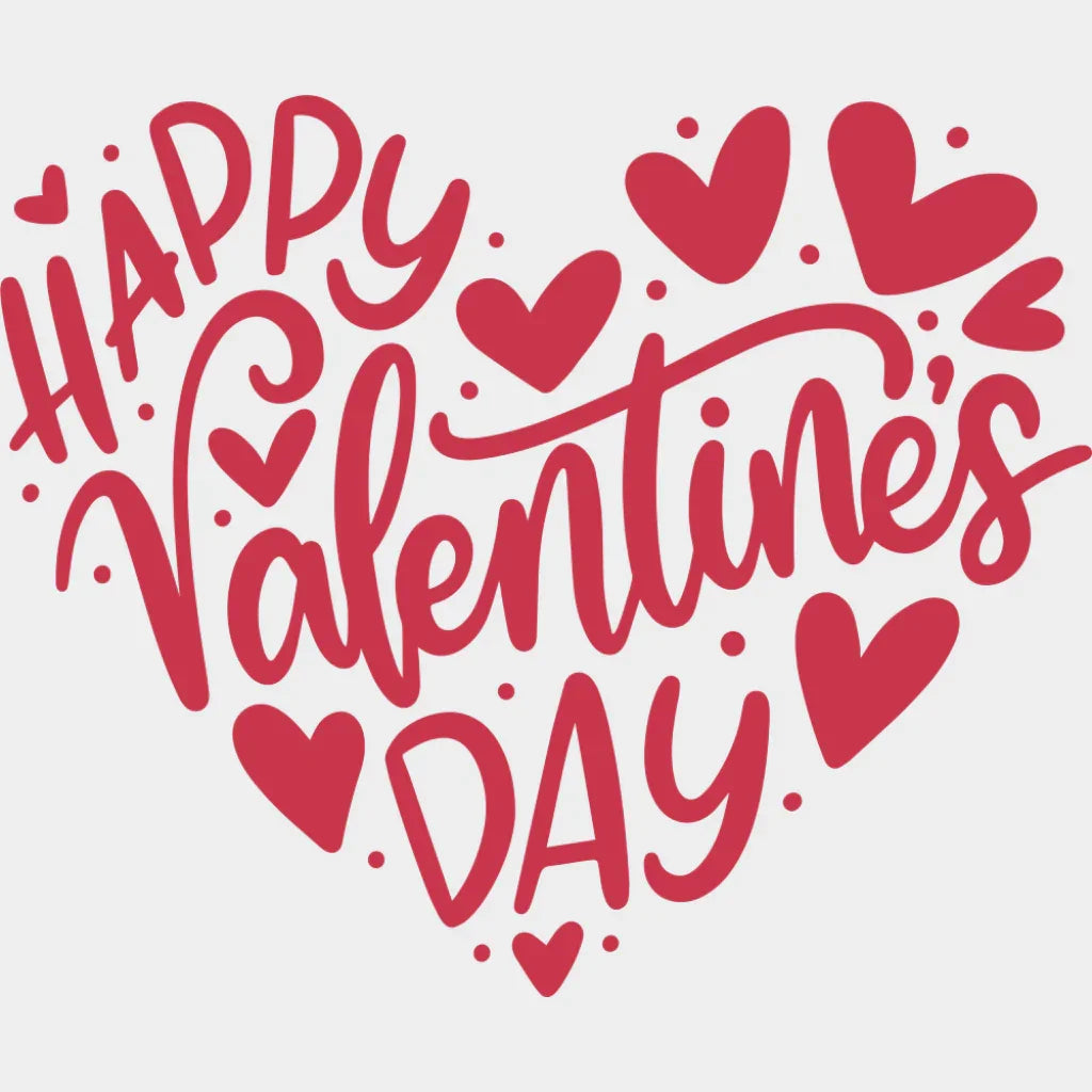 Happy Valentine’s Day Heart Shape Red & White - Valentine’s Day DTF Transfer Adult Unisex - S & M (10’’) / Red Color