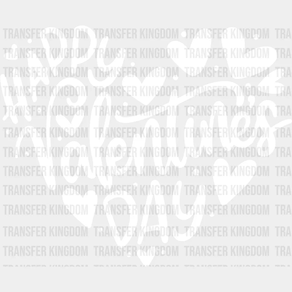 Happy Valentine’s Day Heart Shape Red & White - Valentine’s Day DTF Transfer Adult Unisex - S & M (10’’) / Light Color