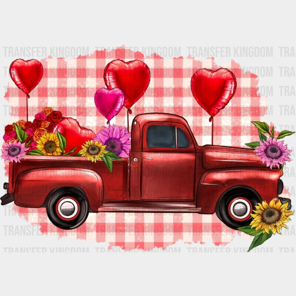 Heart Balloons And Sunflowers Valentines Day Truck Design - Dtf Heat Transfer
