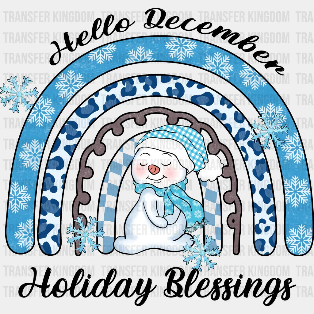 Hello December Holiday Blessings - Winter Iron On Dtf Transfer Unisex S & M (10’’) / Dark Color